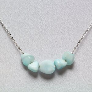 Larimar Gemstone Necklace Jewelry Curb Sterling Silver Chain Blue Larimar Stones
